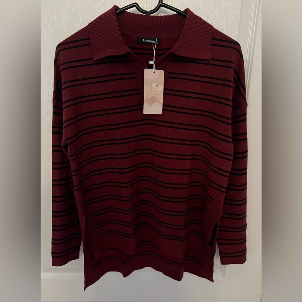 Striped Maroon and Black Sweater